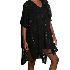 ELAN Oversize Crochet Hoodie Coverup Black Women One-Size NWT